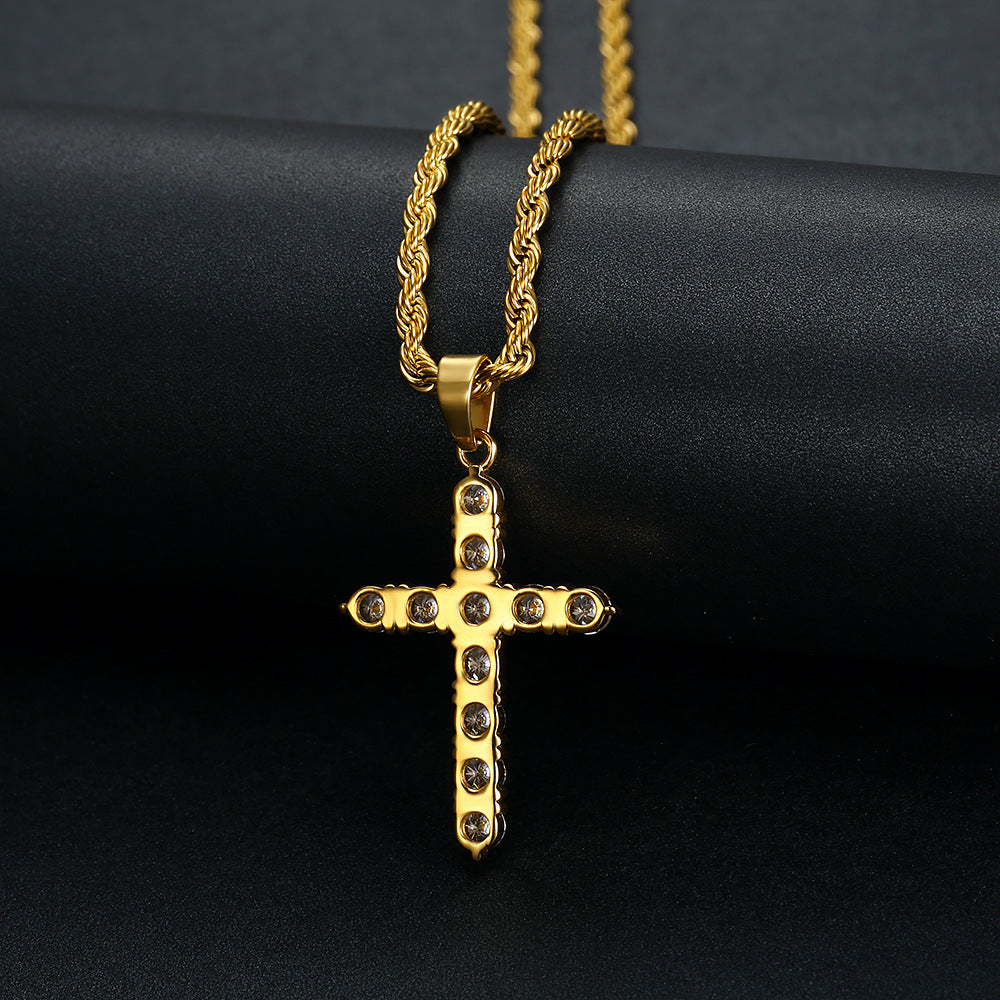 Planderful Titanium Steel Gold Plated Zircon Pendant Necklace For Men Hip Hop Style