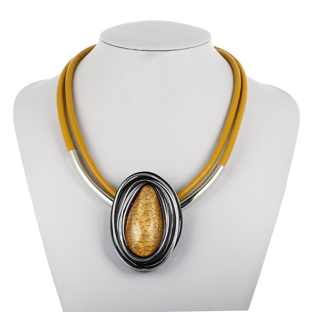 Bold Resin Pendant Necklace with European and American Flair - Stylish Amazon Jewelry with Aluminum Pendant