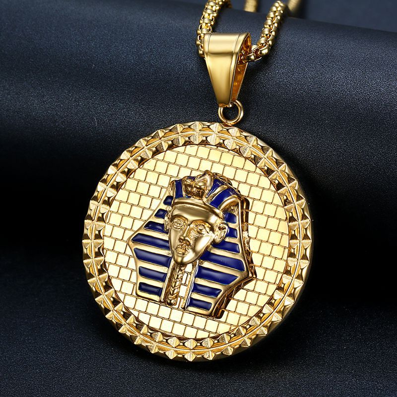 Planderful Hip Hop Jewelry Titanium Gold Plated Egyptian Pharaoh Pendant Necklace For Bold Urban Fashion Fans