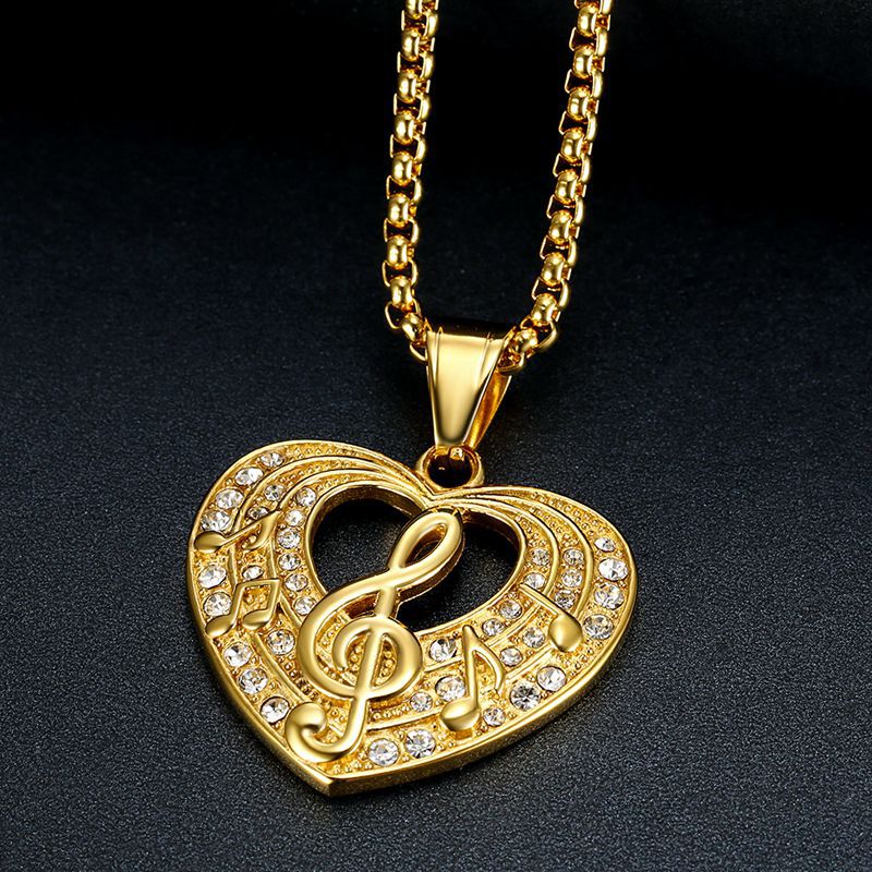 Planderful Everyday Genie Hip Hop Music Symbol Necklace Unisex Durable Titanium Steel Gold Plated Zircon Pendant