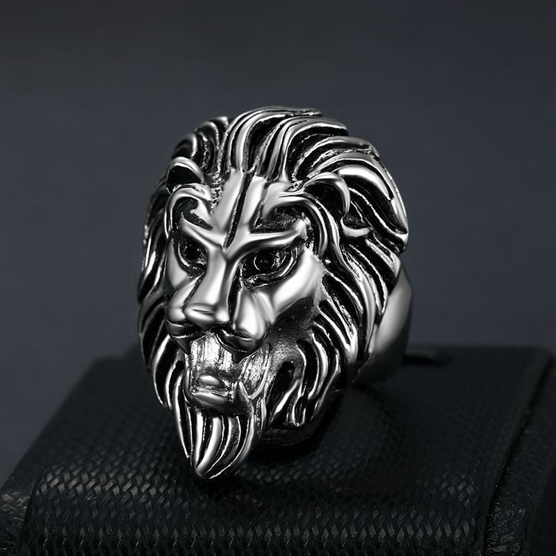 Planderful Hip Hop Ring Lion Head Gold Plated Titanium Steel Everyday Genie For Men Bold Jewelry