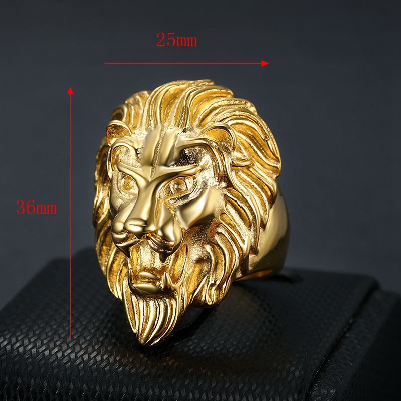 Planderful Hip Hop Ring Lion Head Gold Plated Titanium Steel Everyday Genie For Men Bold Jewelry