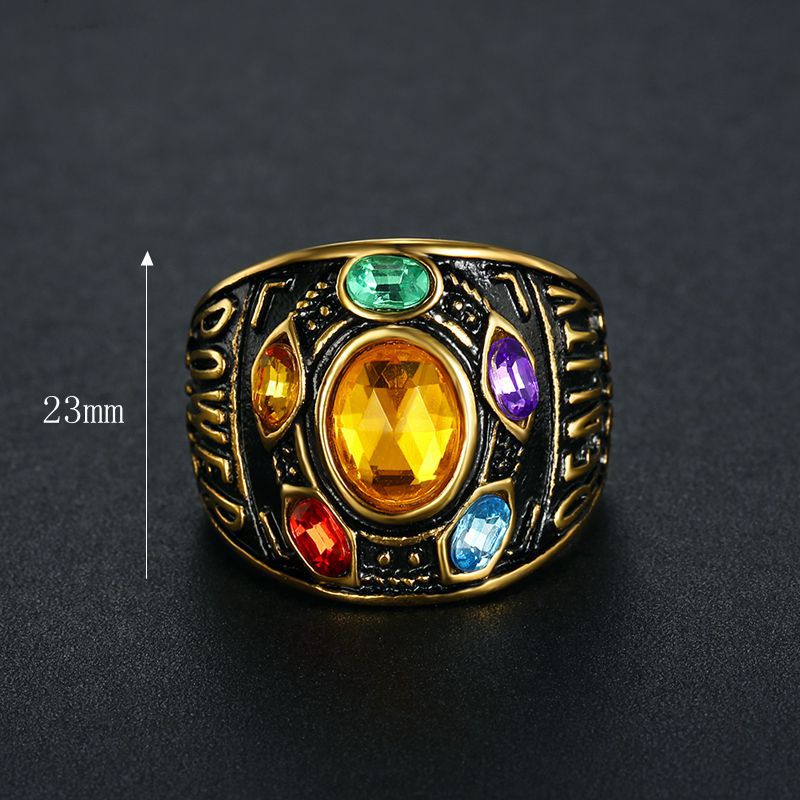Planderful Everyday Genie Titanium Steel Gold Plated Time Gem Thanos Hip Hop Ring For Men