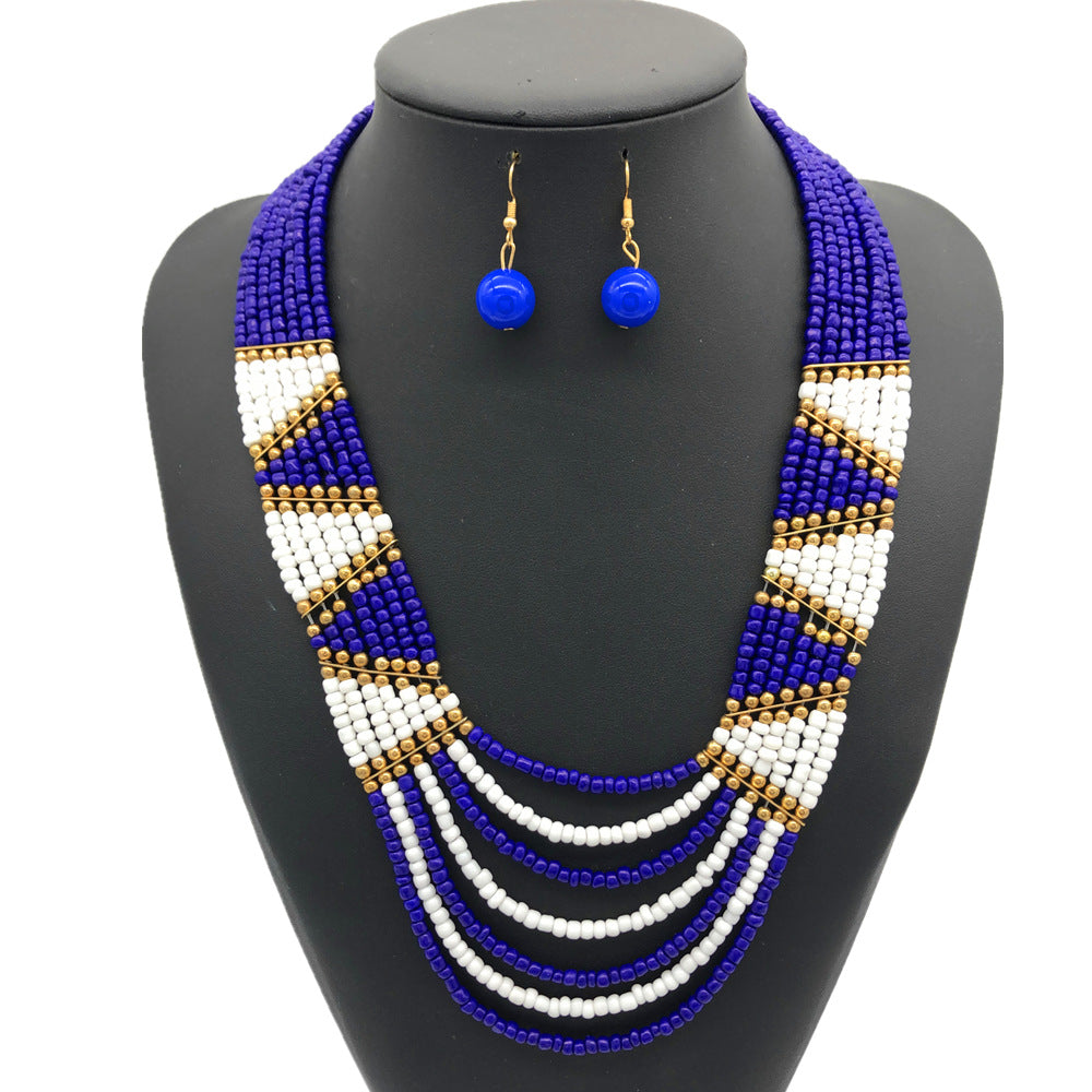 Bohemian Savanna Rhythms Handcrafted Rice Bead Necklace Set