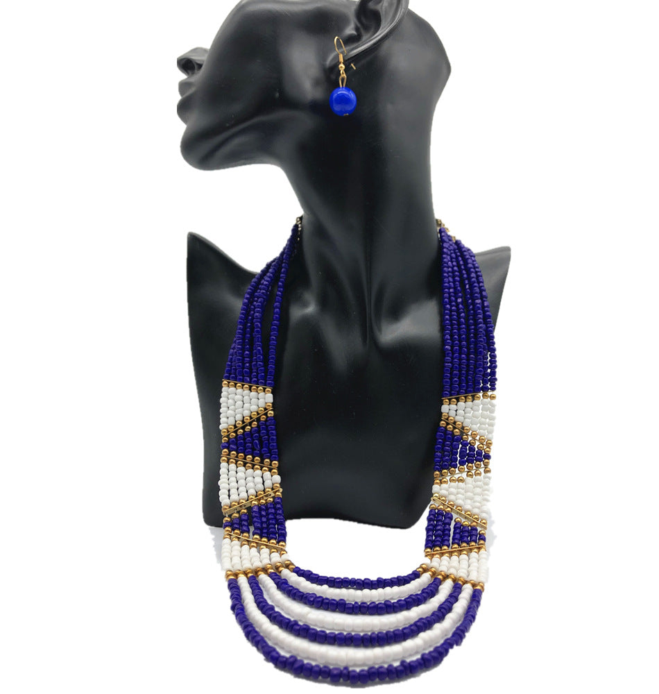 Bohemian Savanna Rhythms Handcrafted Rice Bead Necklace Set