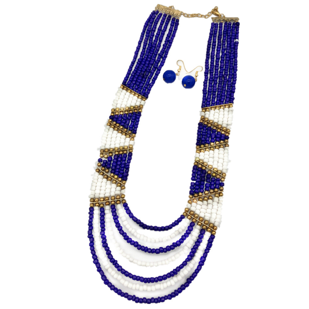 Bohemian Savanna Rhythms Handcrafted Rice Bead Necklace Set