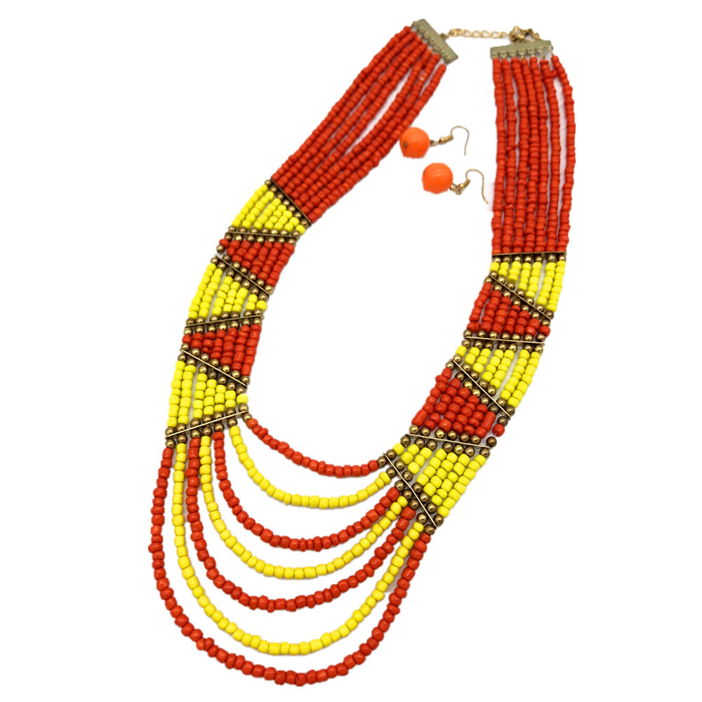 Bohemian Savanna Rhythms Handcrafted Rice Bead Necklace Set