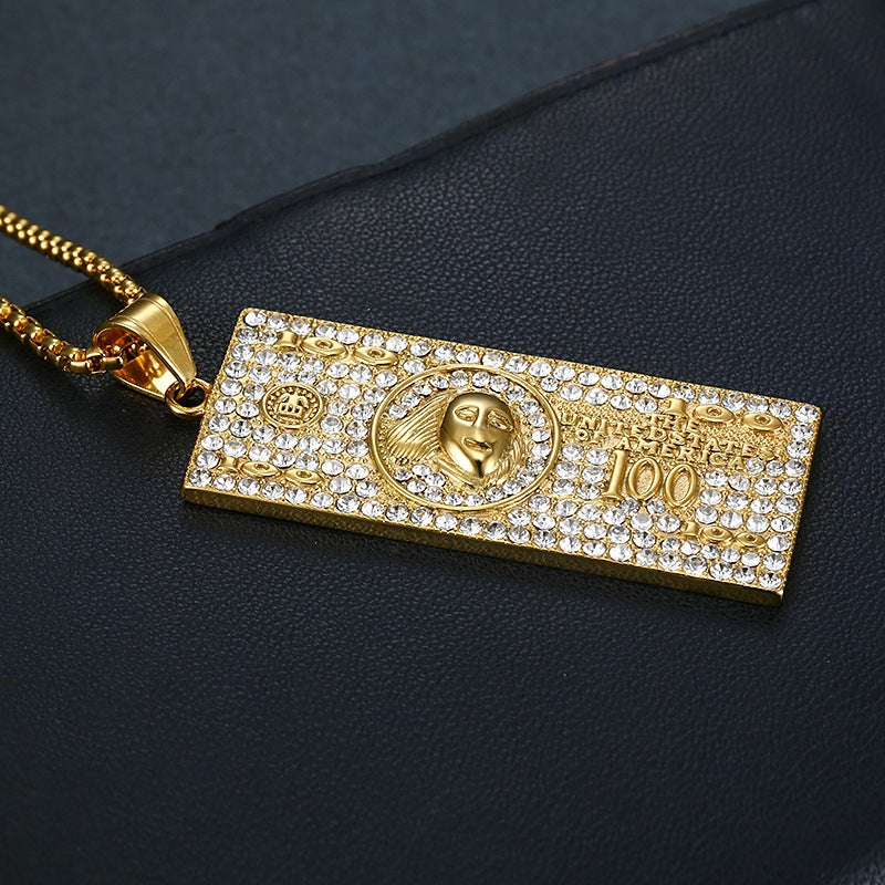 Stainless Steel Necklace – Dainty Luxury Hip Hop Dollar Pendant With Gold Plated Zircon