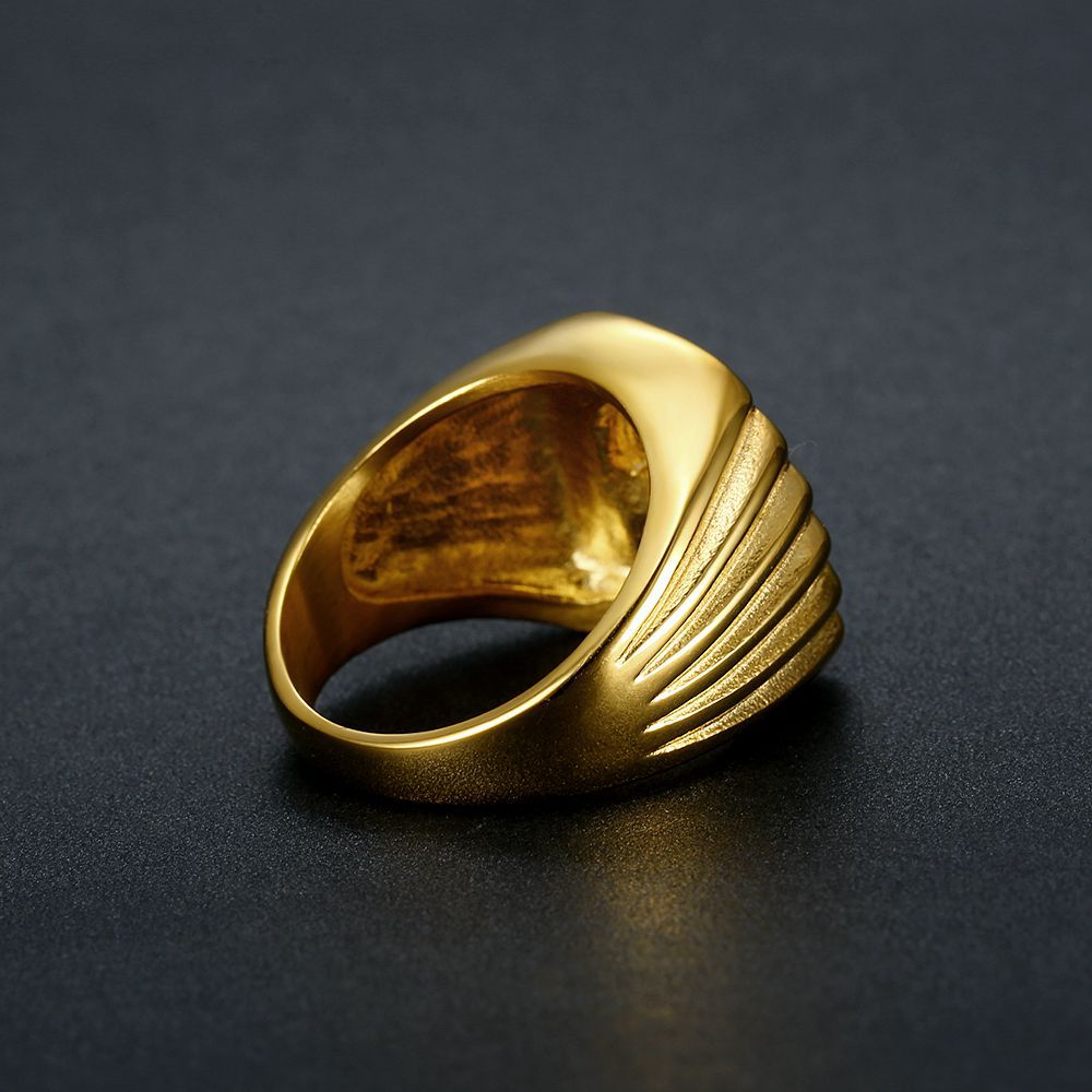 Planderful Everyday Genie Hip Hop Ring For Men Titanium Steel Gold Plated Zircon Horse Head Bold Trendy