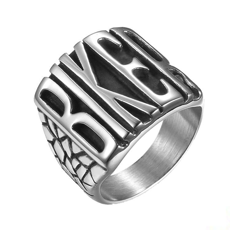 Planderful Biker Ring Polished Titanium Steel For Men