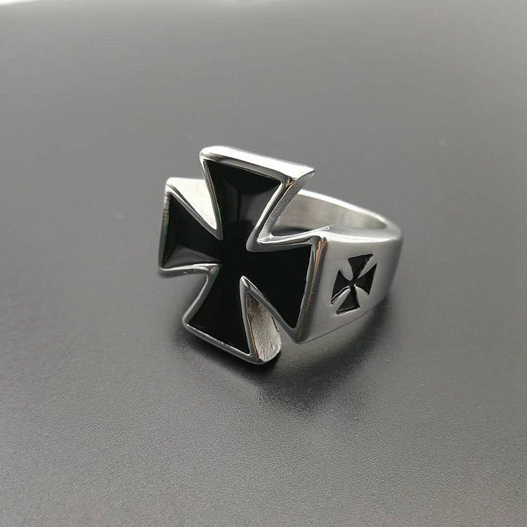 Planderful Everyday Genie Polished German Black Iron Cross Ring For Men Titanium Steel Punk Retro Style