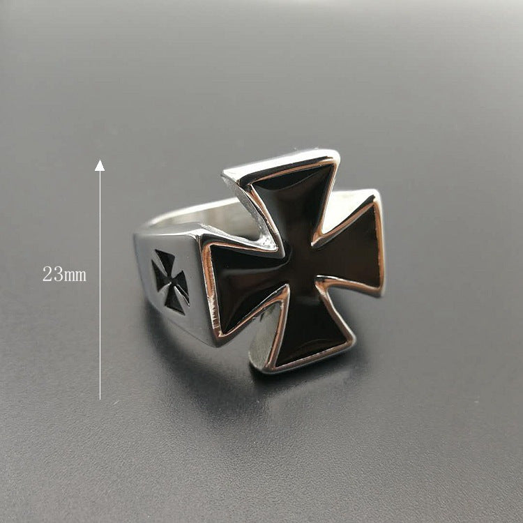 Planderful Everyday Genie Polished German Black Iron Cross Ring For Men Titanium Steel Punk Retro Style