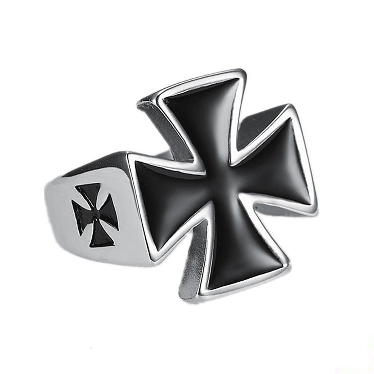 Planderful Everyday Genie Polished German Black Iron Cross Ring For Men Titanium Steel Punk Retro Style