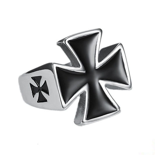 Planderful Everyday Genie Polished German Black Iron Cross Ring For Men Titanium Steel Punk Retro Style