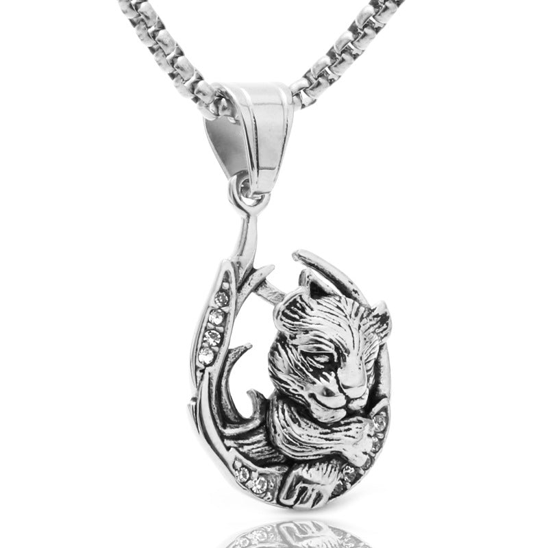 Punk Hip-Hop Men's Titanium Steel Bear Necklace Pendant