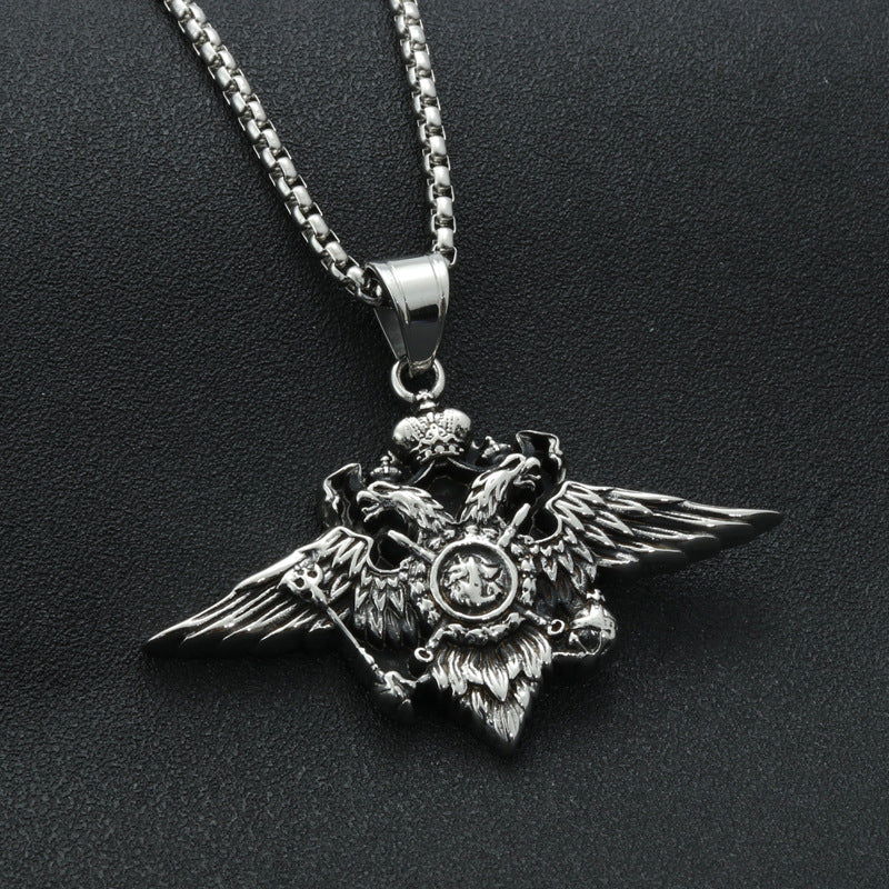 Titanium Steel Eagle Badge Necklace for Men - Stylish Rhombus Pendant by Planderful
