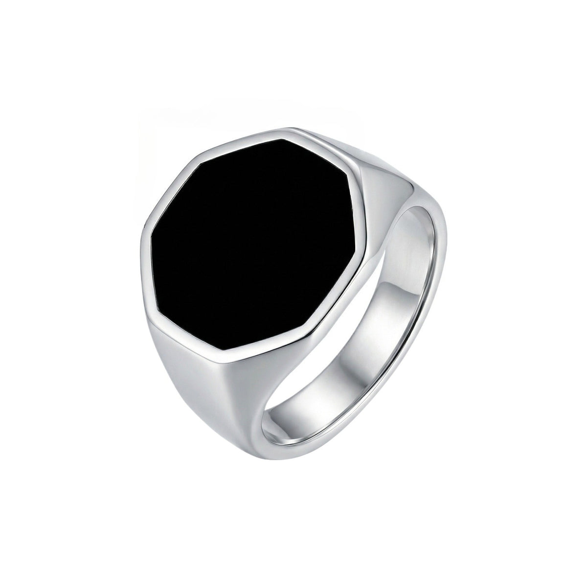 Men's Punk Stainless Steel Hexagonal Drop Vinyl Ring