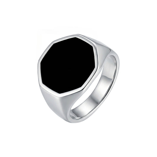 Men's Punk Stainless Steel Hexagonal Drop Vinyl Ring
