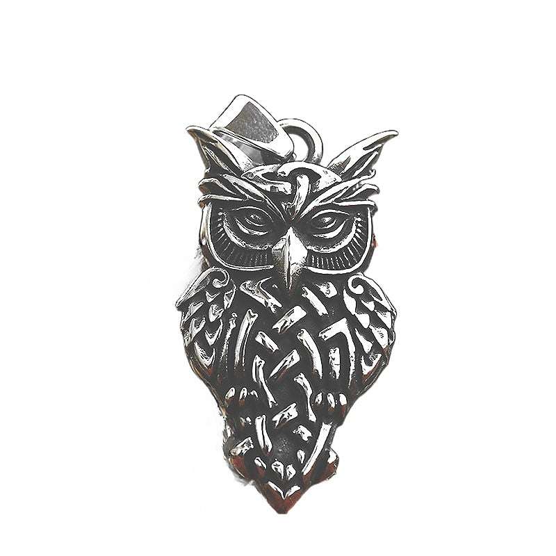 Viking Celtic Knot Owl Pendant in Stainless Steel - Retro Wholesale Jewelry for Men