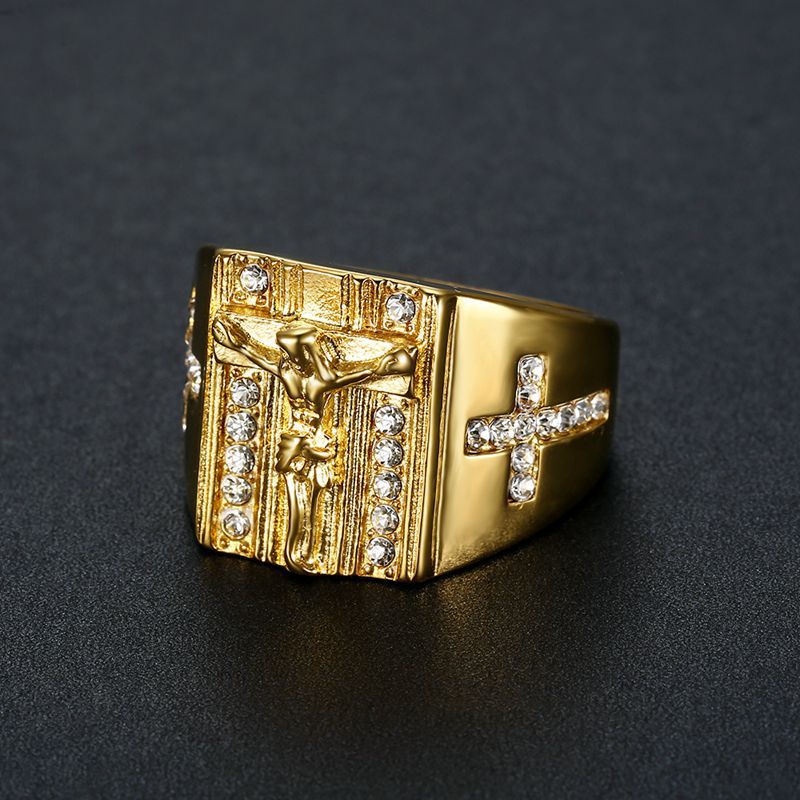 Planderful Everyday Genie Titanium Steel Hip Hop Ring For Men Gold Plated Zircon With Polished Finish