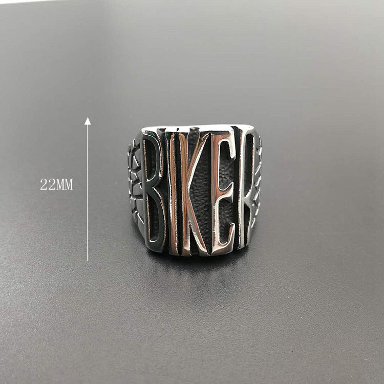 Planderful Biker Ring Polished Titanium Steel For Men