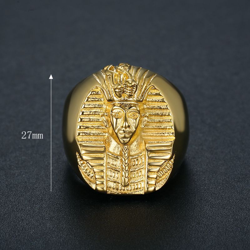 Planderful Iconic Hip Hop Ring For Men Titanium Steel Gold Plated Egyptian Pharaoh Design