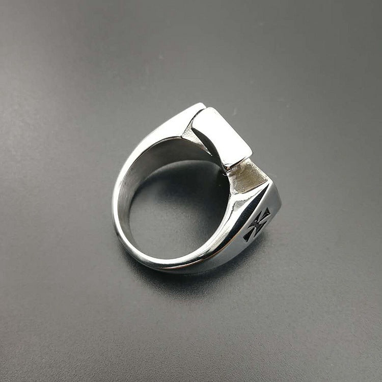 Planderful Everyday Genie Polished German Black Iron Cross Ring For Men Titanium Steel Punk Retro Style