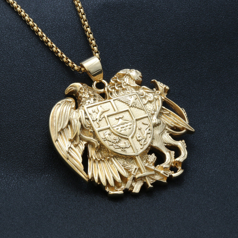 Titanium Steel Double Eagle Pendant - American Agent Badge Necklace for Men