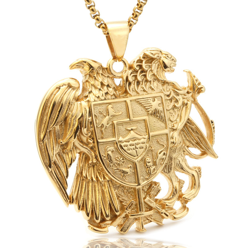 Titanium Steel Double Eagle Pendant - American Agent Badge Necklace for Men