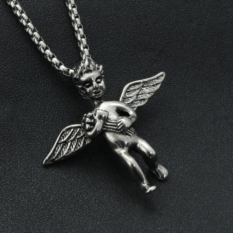 Titanium Steel Angel Pendant Necklace for Men - Punk Hip Hop Style