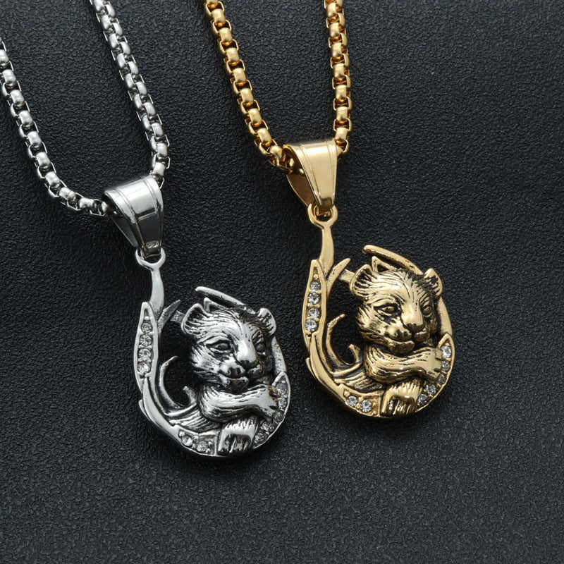 Punk Hip-Hop Men's Titanium Steel Bear Necklace Pendant