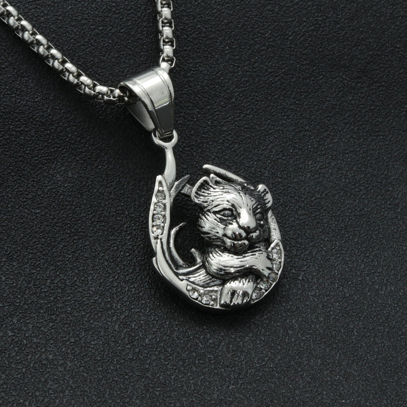Punk Hip-Hop Men's Titanium Steel Bear Necklace Pendant