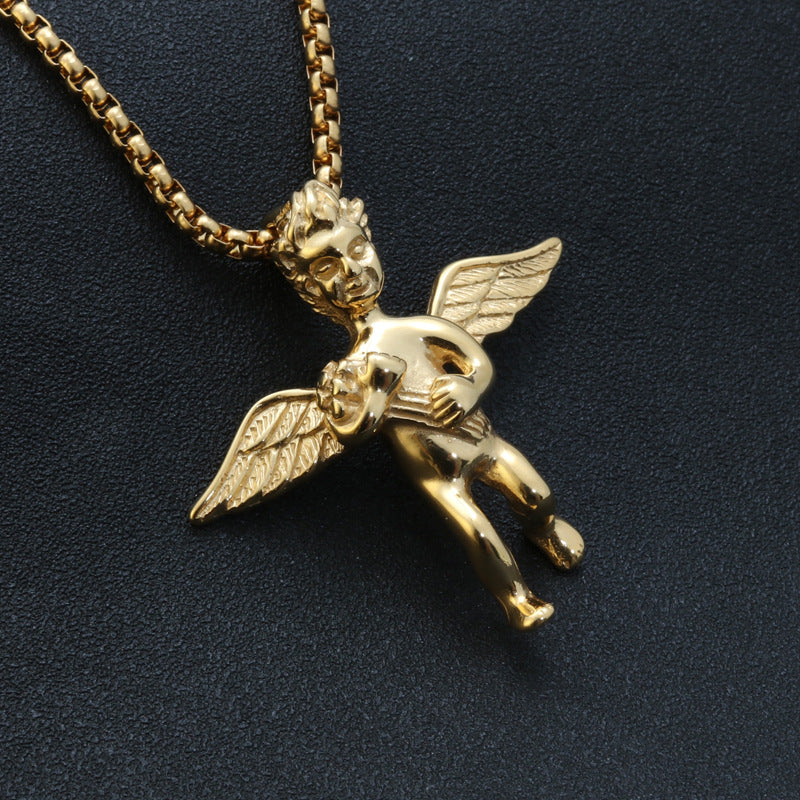 Titanium Steel Angel Pendant Necklace for Men - Punk Hip Hop Style