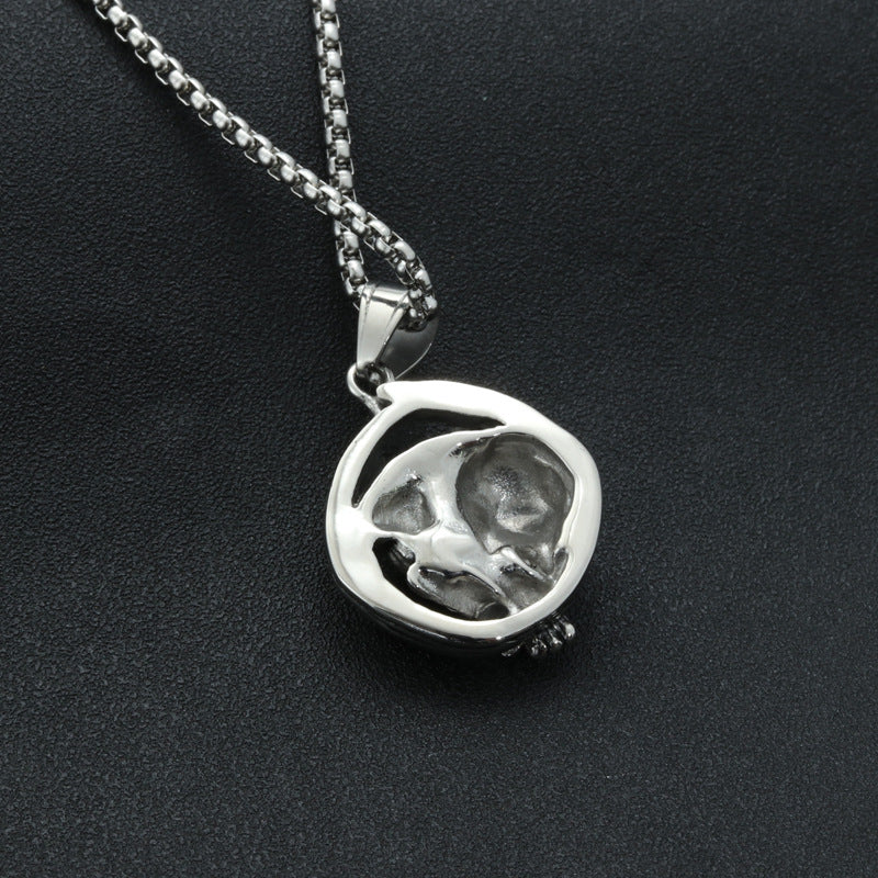 Titanium Steel Wolf Pendant with Zircon Inlay - Men's Punk Hip-Hop Necklace