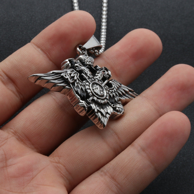 Titanium Steel Eagle Badge Necklace for Men - Stylish Rhombus Pendant by Planderful