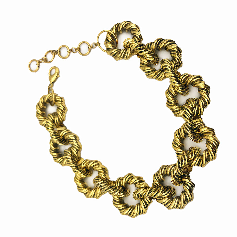 Bold Choker Necklace with Exaggerated Metal Fried Dough Twists Design - Savanna Rhythms Series