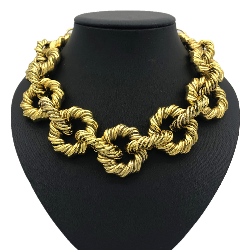 Bold Choker Necklace with Exaggerated Metal Fried Dough Twists Design - Savanna Rhythms Series