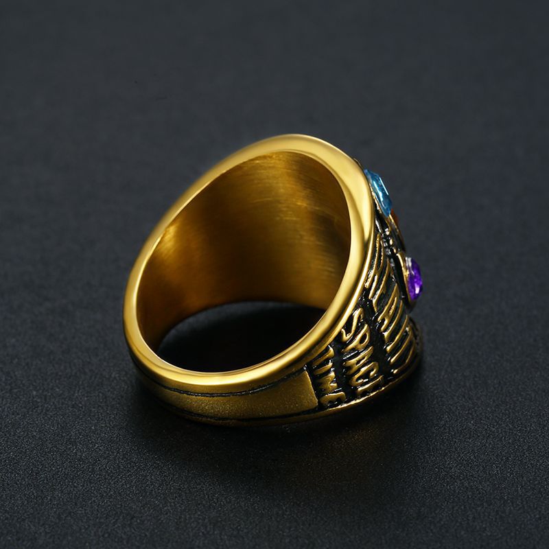 Planderful Everyday Genie Titanium Steel Gold Plated Time Gem Thanos Hip Hop Ring For Men