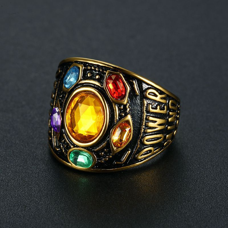 Planderful Everyday Genie Titanium Steel Gold Plated Time Gem Thanos Hip Hop Ring For Men
