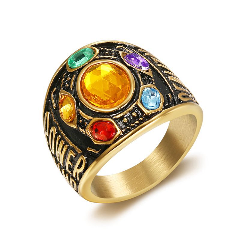 Planderful Everyday Genie Titanium Steel Gold Plated Time Gem Thanos Hip Hop Ring For Men