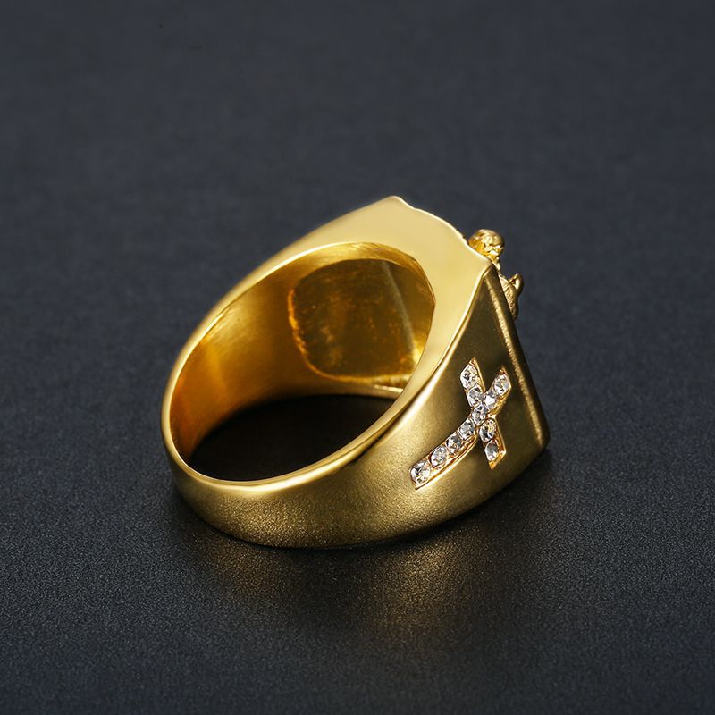 Planderful Everyday Genie Titanium Steel Hip Hop Ring For Men Gold Plated Zircon With Polished Finish