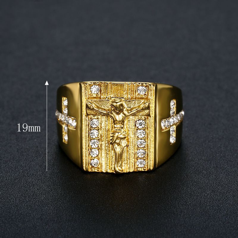 Planderful Everyday Genie Titanium Steel Hip Hop Ring For Men Gold Plated Zircon With Polished Finish