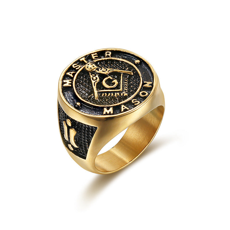 Planderful Masonic Ring For Men Titanium Steel Gold Plated Religious Classic European American Design