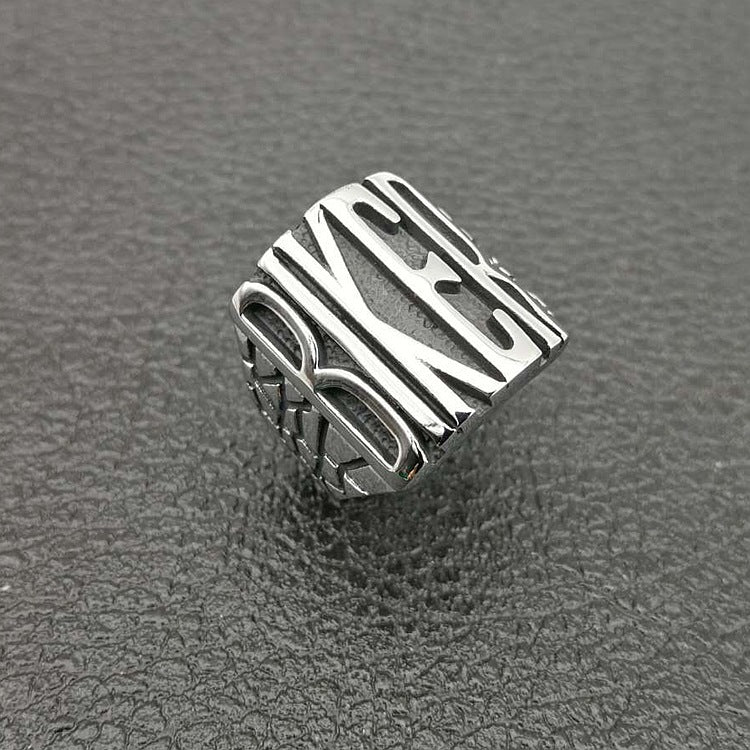 Planderful Biker Ring Polished Titanium Steel For Men