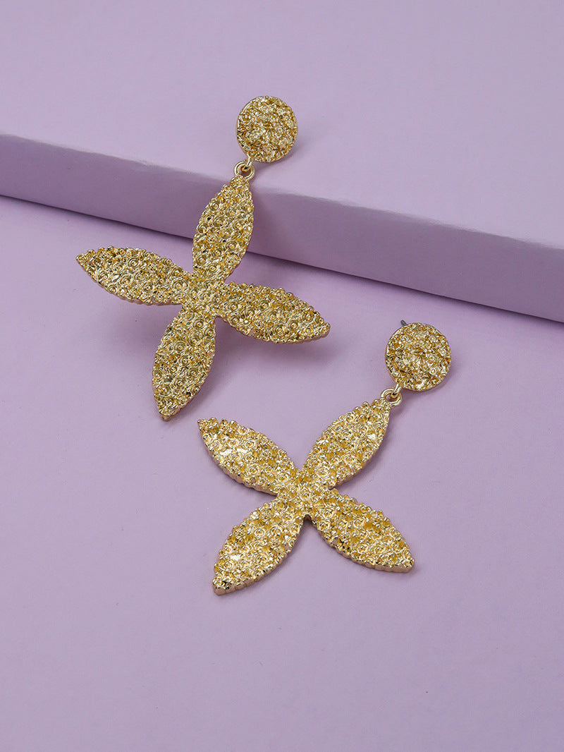 European and American Metal Texture Leaf Earrings - Vienna Verve Collection