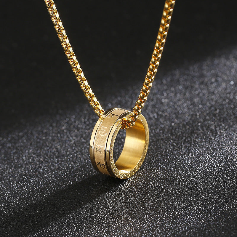 Six-Character Mantra Rotatable Decompression Titanium Steel Ring Creative Stainless Steel Ring Men's Necklace