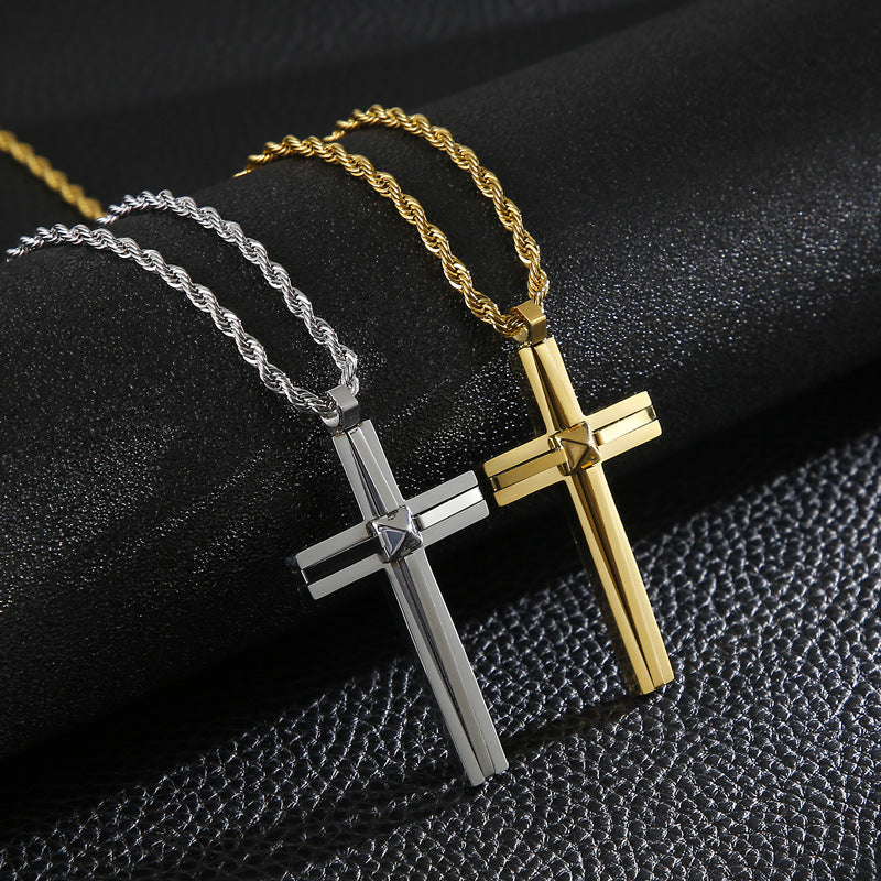 Trendy Double-Layer Cross Pendant Necklace for Men