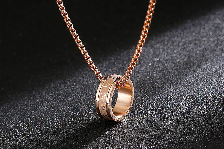 Six-Character Mantra Rotatable Decompression Titanium Steel Ring Creative Stainless Steel Ring Men's Necklace