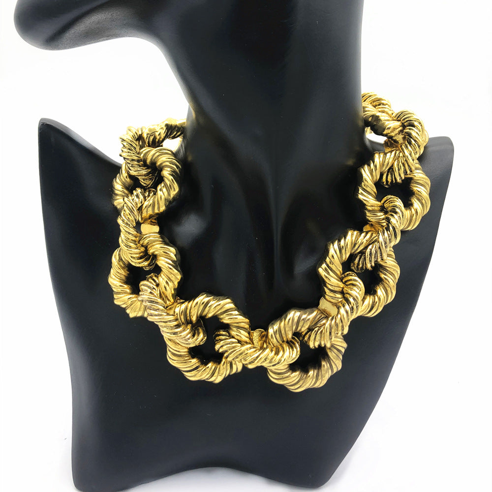 Bold Choker Necklace with Exaggerated Metal Fried Dough Twists Design - Savanna Rhythms Series