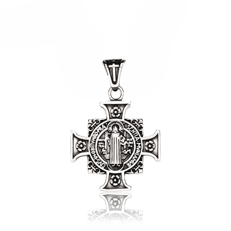 St. Benedict's Exorcism Pendant for Men - Stylish Stainless Steel Cross Necklace with Spiritual Significance